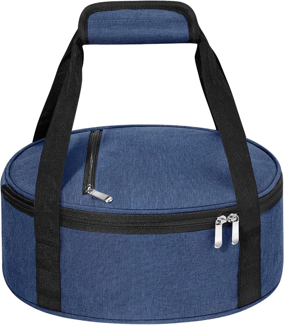 Round Insulated Casserole Carrier, Pie Carrier Bag, Portable Casserole Carrier for Hot or Cold Food Lunch Tote Warmer or Cooler Bag, Lunch Bag for Parties Picnic, Fits 12.5" Baking Dish, Navy Blue (Single)
