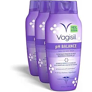 Vagisil Feminine Wash for Intimate Area Hygiene, pH Balance, Gynecologist Tested, Hypoallergenic, 12 oz, (Pack of 3)