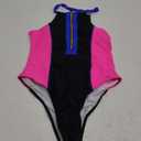 BIKINX Women One Piece Bathing Suit Tummy Control Swimsuits High Neck Zip Front Monokini Color Block Rash Guard Swimwear (Large)