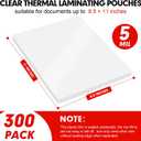 Laminating Sheets, 300 Pack Clear Thermal Laminating Plastic Paper Laminator Sheets, 9 x 11.5-Inch, 5mil, Ideal Office or School Supplies