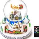 Musical Rotating Santa Claus Flying Over Village,Automatic Snowfall,Train, Christmas Snow Globe Music Box Gifts, for Women Wife Mom Girlfriend Daughter, Xmas Present,Plays 48 Classic Christmas Carols