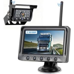 WOOCARTY RV Backup Camera Wireless 1080P Rear View IR Night Vision Camera and 5" Monitor System, IP69 Waterproof Reverse Camera System for Hitching Trailer, Truck, Camper, Fifth Wheels, Pickup, WZ5