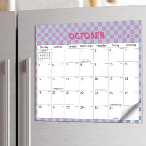 Aesthetic 2025-2026 Magnetic Calendar for Refrigerator, 21-Month Fridge Calendar Magnet from October 2025 to June 2027, Easy OrganizingCheckered
