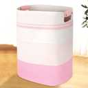 AINUOQI Laundry Basket with Handles - Blanket Basket & Hampers for Bedroom Aesthetic, Laundry Hamper & Blanket Storage for Living Room, Clothes Hamper, Tall, Large 17" x 14" x 22, Pink & White (85L)