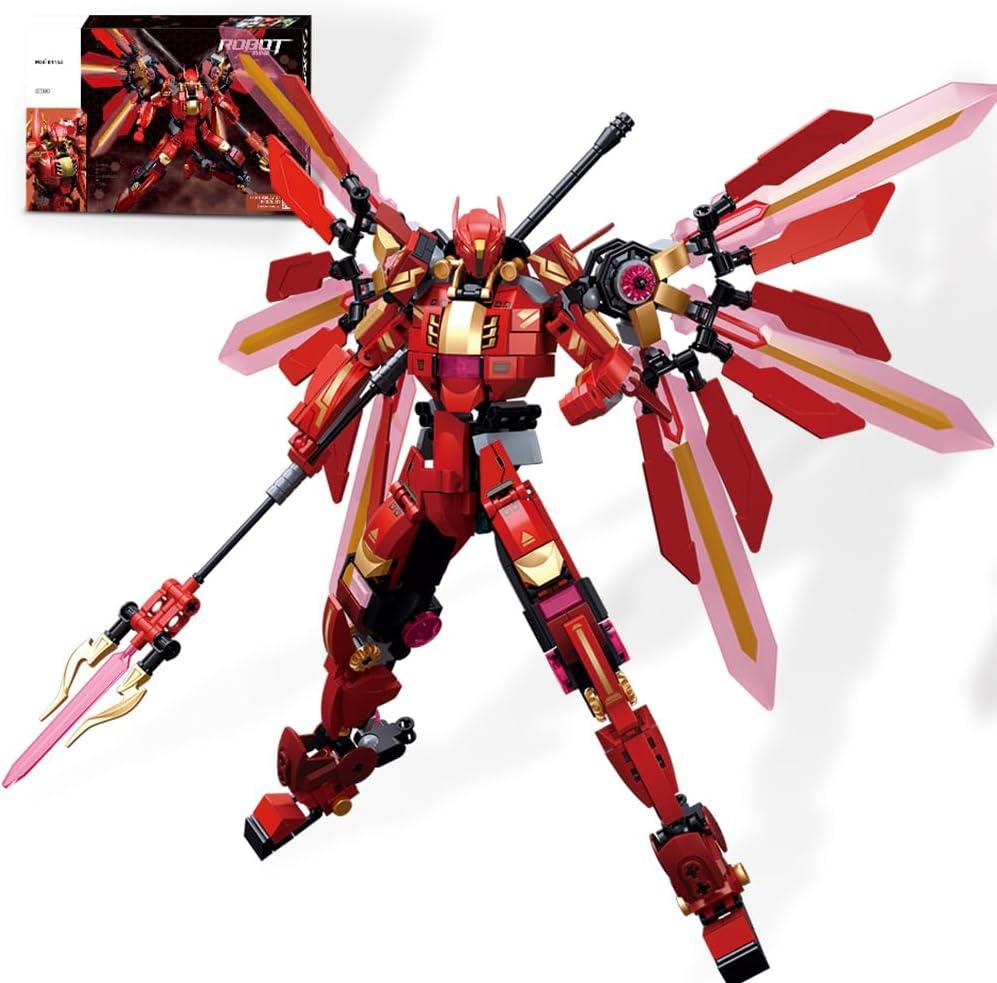 Sluban Samurai Mech Building Set, Light Lance Mecha Warriors Building Kit with Trident, Creative Collectible Toy for Adults Man Teens Boys 8+, Compatible with Lego Mech Set, 511 PCS (Light Red)