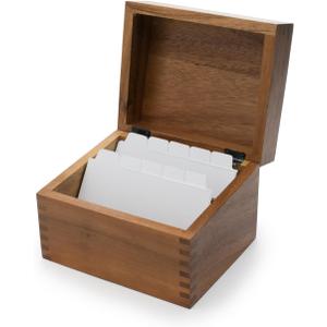 Ironwood Gourmet Acacia Wood Recipe Box with Divider Tabs, 2 Compartment, Single (For 3" x 5" and 4" x 6" Cards)