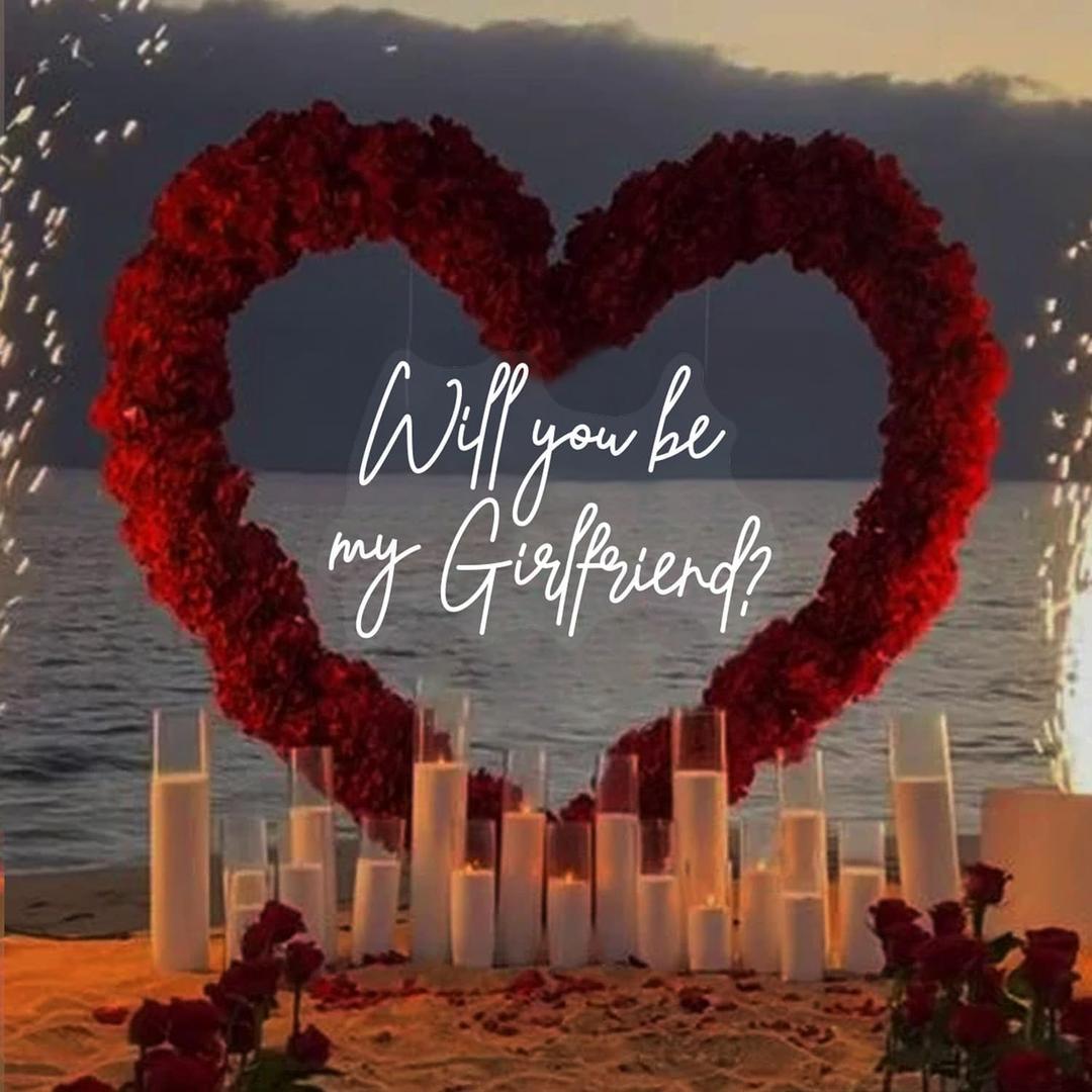 Will You Be My Girlfriend? Neon Light Sign 23inches Custom Personalized LED Neon Signs for Engagement Party Home Wall Decor Valentine, Engagement, Proposal Party Backdrop Décor, Birthday Gifts -White