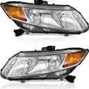 WEELMOTO for 2012-2015 Honda Civic 4Dr Sedan Headlights for 12-13 Honda Civic 2Dr Coupe Pair Headlamp Chrome Housing Amber Reflector Left+Right Side (Does NOT Fit Hybrid or Hybrid-L Models)