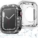 2-Pack 2-in-1 Waterproof Bling Case for Apple Watch 40mm Series 6 SE 5 4 with Tempered Glass Screen Protector, Crystal Diamonds Rhinestone Overall Durable Cover Front & Back Bumper for iWatch 40mm (Black/Clear)