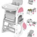 Baby High Chair & Toddler Table Set with Safety Harness, Adjustable Seat Back & Footrest (Pink)