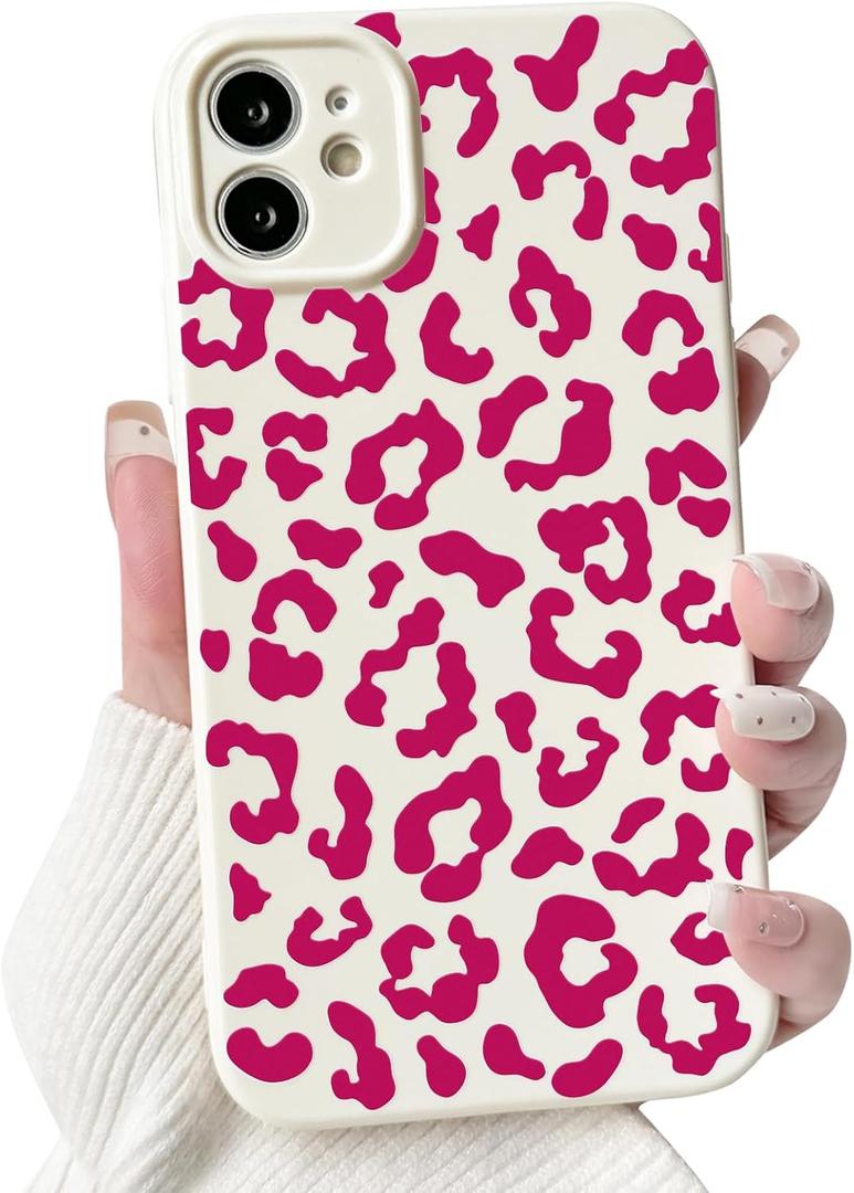 NITITOP Compatible with iPhone 12 Case Aesthetic Cute Leopard Print Pattern for Women Girls Men Trendy Slim Fit TPU Bumper Silicone Shockproof Full Camera Protection Cover - Rose Pink