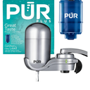 PUR PLUS Vertical Faucet Mount Water Filtration System, Lead-Reducing Filter, Great-Tasting Water, Easy Install, Lasts 100 Gallons, Compatible with Sinks with External Aerators, Chrome