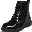 Athlefit Boys Girls Waterproof Combat Boots Lace Up Side Zipper Ankle Booties for Toddler/Little Kid/Big Kid (Black Patent) Size 1