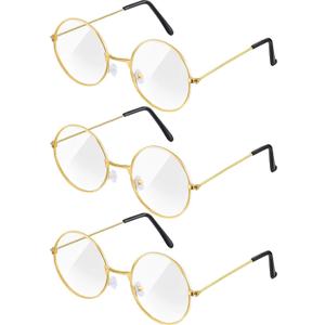 Frienda 3 Pairs Old Man Costume Santa Glasses Gold Round Clear Lens Glasses for Men Women Christmas Dress Up Accessories