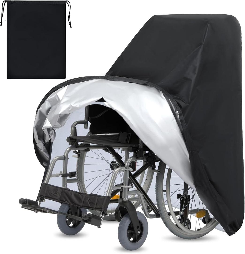 Electric Wheelchair Cover Waterproof Heavy Duty Dustproof Mobility Scooter Storage Cover for Travel Power Wheelchair Dust Protective Covers with Storage Bag Prevent Rain Wind Sun UV for Indoor Outdoor
