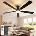 VOLISUN 60 Inch Ceiling Fan with Lights Flush Mount, Low Profile Ceiling Fans with Lights, Remote&APP Control,Dimmable 22W LED Light,Queit&Reversible Fan, Black Ceilings Fans for Bedroom, Living Room
