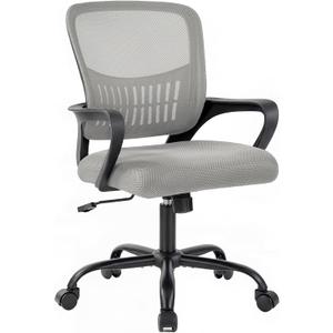 DUMOS Home Office Chair - Ergonomic Mid Back Mesh Desk Chair with Lumbar Support & Rocking Mode, Height Adjustable, Fixed Armrest, for Conference, Computer, 360 Swivel, Adults, Grey, 21.7''D x 21.7''W*38.2''H