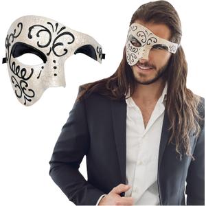 Masquerade Mask For Men Phantom Of The Opera Mask Prom Mardi Gras Haloween Venetian Half Face Mask (One Size, Black Eye)