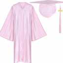Newrara Adult Shiny Graduation Cap and Gown Tassel Set for High School & Bachelor (48, Pink)