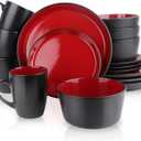 Plates and Bowls Sets, 16 Pieces Dinnerware Sets, Dishes Set for 4, Christmas, Kitchen Set is Home Essentials, Black & Red