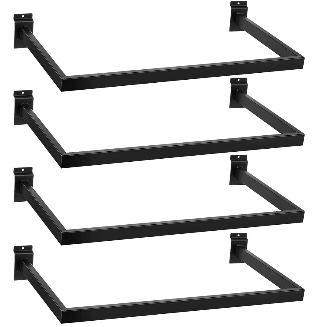 Unittype 4 Pcs U Shaped Hangrail for Slatwall 24 Inch Tubing Hangrail Rectangular Tubing Metal Slat Hanger Wall Accessory for Retail Displays Bracket Clothing Rack Home Use (Black)