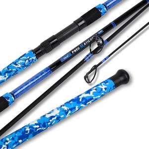 Fiblink Surf Rod,Portable Travel Fishing Rod,Spinning Rod with Blue Camouflage Handle, 4Piece Carbon Fiber Fishing Rod (9' - Medium Heavy - 15-30lb - 4pc)