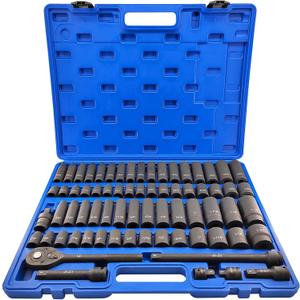 70-Piece Impact Socket Set, 1/2 Inch Drive, SAE 5/16-1-1/4 Inch, Metric 8-24mm, Standard/Deep Sockets with Extension Bars, Adapters, 72 Teeth Ratchet Handle