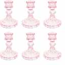 Glass Candlestick Holder,Striped Taper Candle Holders,Set of 6 Candle Stand for Table Centerpieces, Home Decor,Weddings,Festival and Parties (Pink Stripe Pattern)