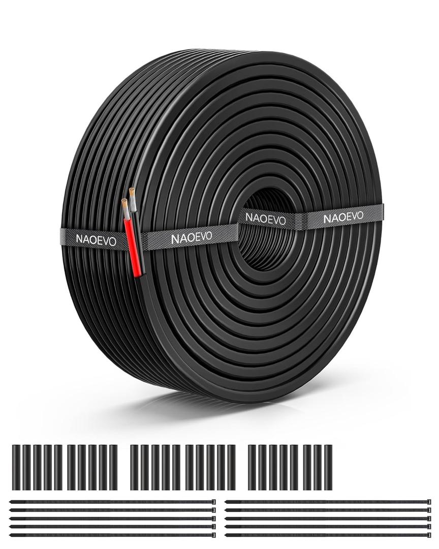 NAOEVO 12 Gauge Wire 2 Conductor Electrical Wire, 12 AWG Stranded PVC Cord, 12V Low Voltage/Tinned Copper/Flexible Cable for Automotive Wiring, Lamp Cord, Marine Cable (50FT) (2C-12AWG)