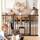 Babelio Baby Gate with Cat Door, CatPrivilege , Extra Wide 29-55" Cat Gate, 30" Tall Pressure Mounted Safety Gate for Large Openings, Stairs & Doorways, Auto Close, Black