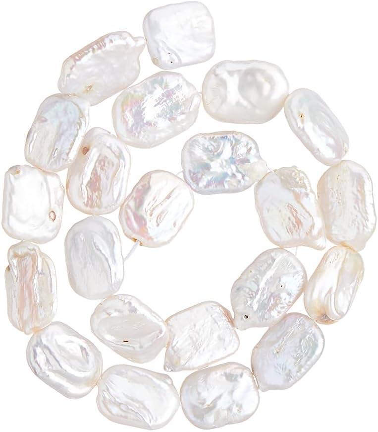 Baroque Pearl Beads Natural Irregular Cultured Freshwater Pearl Loose Bead Faint Yellow White Flat Rectangle Beads for Earrings Necklaces Bracelets Jewelry Making(1 Strand)