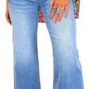 Astylish Womens High Waisted Jeans Stretchy Flared Straight Leg Loose Trendy Raw Hem Denim Pants, 10, Ashleigh Blue