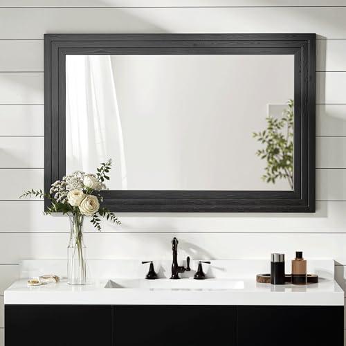Wood Framed Mirrors for Wall, Black Bathroom Vanity Mirror for Over Sink 26 x 38, Vintage Wall Mirror for Bathroom Sink Hallway Entryway Bedroom Living Room Farmhouse Boho Style