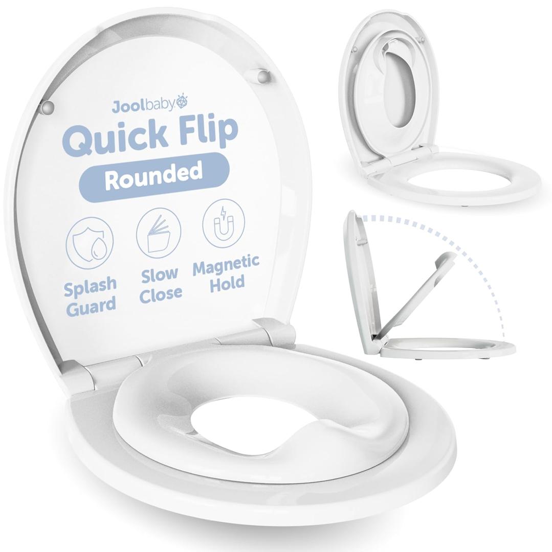 Quick Flip Round Toilet Seat with Built-In Potty & Splash Guard for Toddler Training, Slow Close - Jool Baby Quick Flip Round Toilet Seat with Built-In Potty & Splash Guard for Toddler Training, Slow Close - Jool Baby