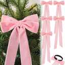 12 Pcs Pink Christmas Bow Ornament 4 x 12 Inch Xmas Tree Ribbon Hanging Bows Christmas Wedding Aisle Decorations for Xmas Wreath Party Garland Decoration Holiday Wedding Decor