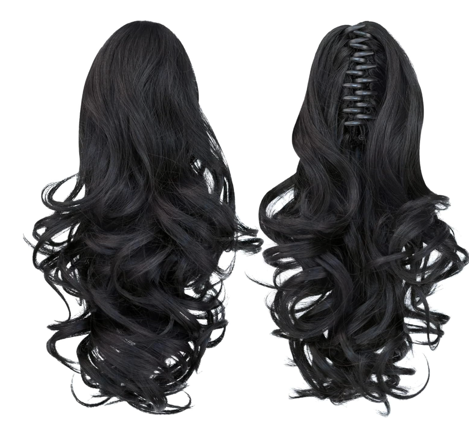 ShulaSHOP Black Ponytail Extension,14" Short Curly Wavy Claw Clip Pony tails Hair Extensions Natural Soft Synthetic Hairpiece for Women