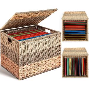 Extra Large Decorative File Box 181613in Seagrass Wicker File Box Organizer for Letter & Legal Size Hanging Filing Basket with Lid Document Folder Cabinet Home Office(Tricolor,Water Hyacinth)