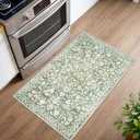 Vintage Entryway Rug Indoor, Sage Green Beige Washable Rug 2x3, Small Area Rug with Non-Slip Backing, Floral Print, Thin Faux Wool Super Soft Door Mat for Kitchen, Entrance, Bedroom, Office