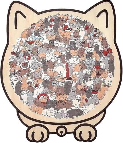 135-Piece Colored Cat Shaped Wooden Jigsaw Puzzle, Cats Shaped Wooden Puzzle, Unique Animal Shape Wood Puzzle Gifts for Cats Lovers, Home Decor Christmas