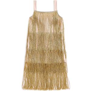 Honganda Kids Toddler Girl Sequin Fringe Tassel Dress - Sparkly Sleeveless Latin Dance Birthday Party Concert Dress 3-10T (5-6 Years, Gold)