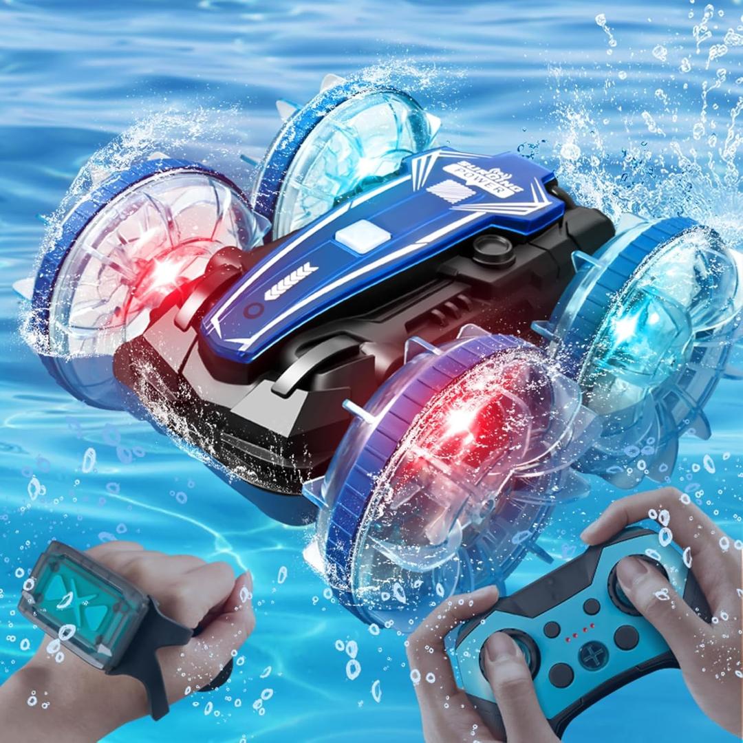 Amphibious Remote Control Car,Water Beach Pool Toy,2.5GHz 4WD 360 Rotation,Waterproof Gesture RC Stunt Car