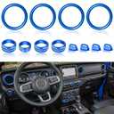 AC Knob Cover Vent Outlet Trim Ring for Jeep Wrangler JL JLU Accessories 2018-2023 Gladiator JT 2020-2023 Window Switch Button Cover Volume Radio Headlight Switch Knob Covers, 12 Pcs (Blue)