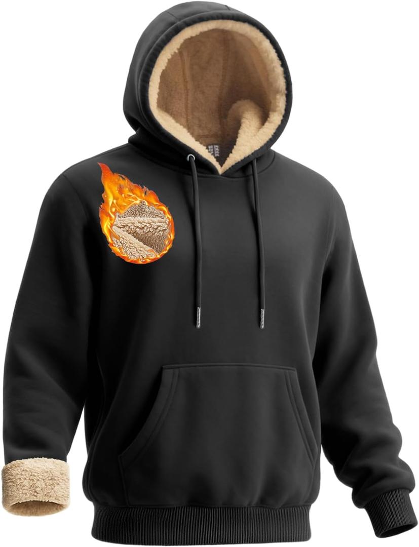 Boladeci Men's Sherpa Lined Hoodie Sweatshirts Heavy Fleece Cotton for Winter Cold Weather (X-Large, Black)