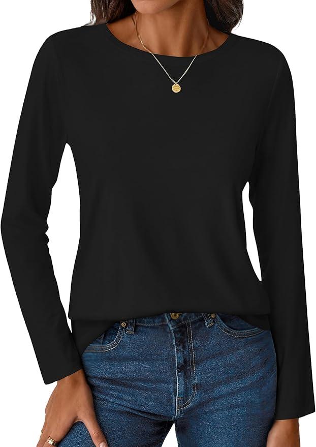 LilyCoco Womens Striped Long Sleeve Shirt Boat Neck Tops Breton Loose Fit Tshirt Black XX-Large