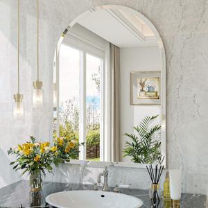 Frameless Bathroom Mirror, 24"x32" Arched Bathroom Vanity Mirrors for Beveled Edge, Arched Wall Mirror, Decorative Arch Mirrors for Bedroom, Entryway, Living Room