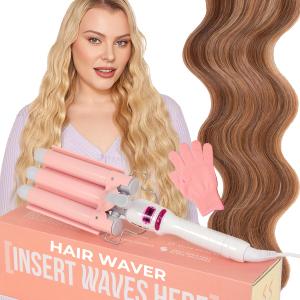 INH Hair Waver 3 Barrel | Ceramic Curling Iron for Beach Waves | Wavy Hair Curler for Fine, Thin, Thick, Long & Short Hair | Dual Voltage Deep Waver w/LED Screen & 360 Swivel Cord for Easy Styling
