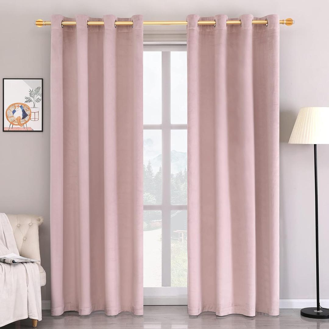 Super Soft Luxury Velvet Curtains for Living Room Light Blocking Velvet Curtain Panels Privacy Grommet Window Drapes for Bedroom/Sliding Glass Door, 2 Panels (Pink, 52W*63L)