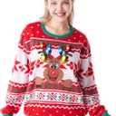 Giggling Getup Ugly Christmas Sweater for Women, LED Light Up Christmas Reindeer Ugly Sweater, Holiday Pullover for Women Red