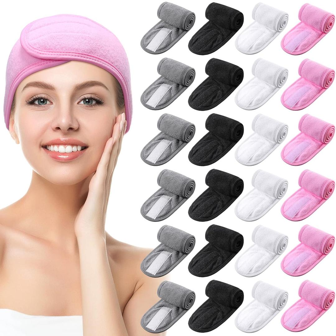 Hoteam 24 Pcs Spa Facial Spa Headband Bulk Skincare Headband Adjustable Face Wash with Tape Terry Cloth Stretch for Make Up Washing Face Shower Facial Mask Yoga