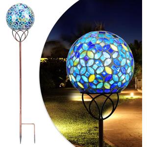 Solar Lights Outdoor Decorative, Solar Gazing Ball Mosaic Garden Stakes Decorative Waterproof Outdoor Lights for Pathway Yard Lawn Decoration (Blue)